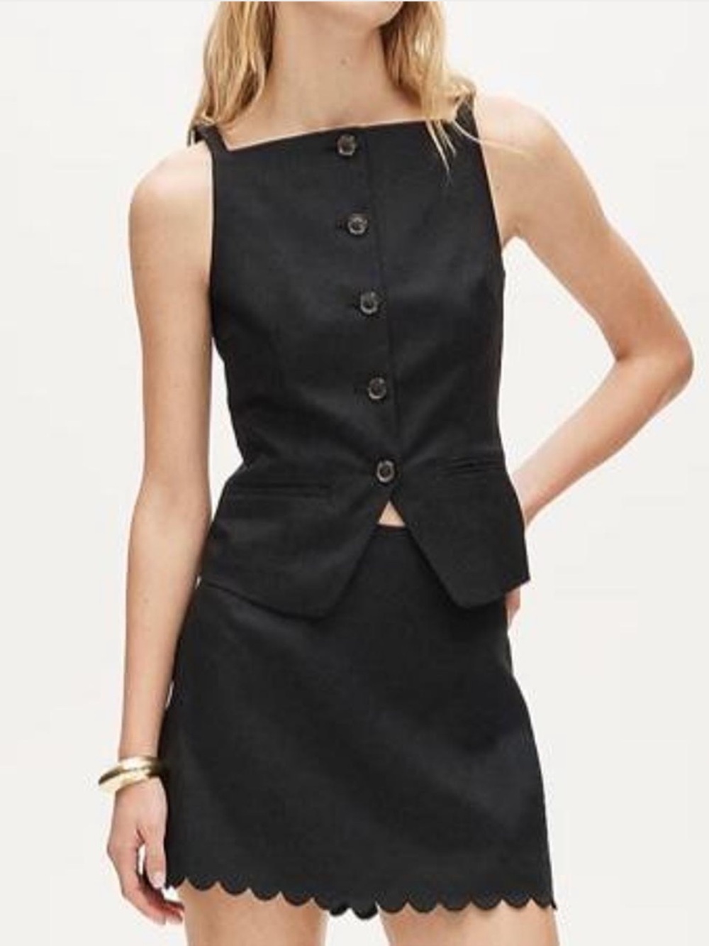 J.Crew Black Linen Cut Away Tank Vest Classic Sleek Brand New with Tags 2